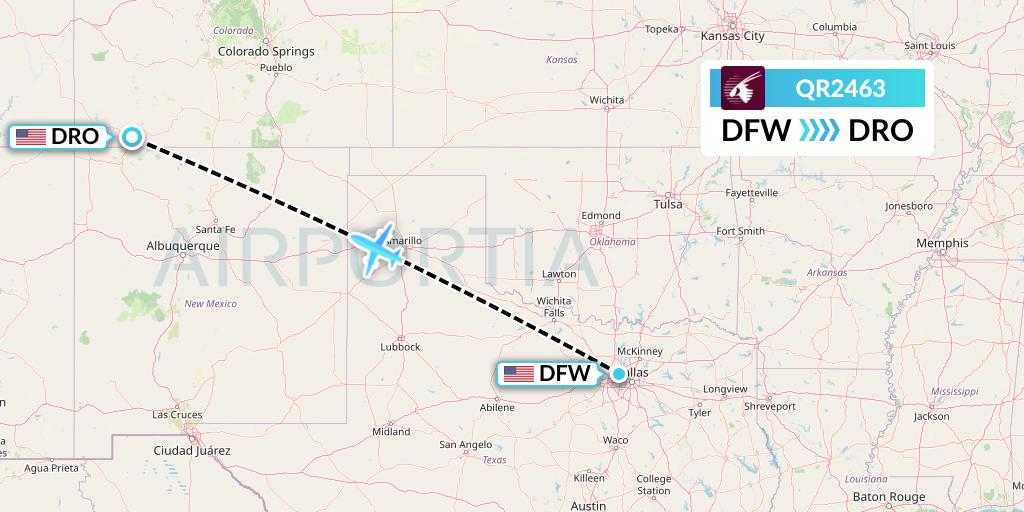 QR2463 Qatar Airways Flight Map: Dallas to Durango