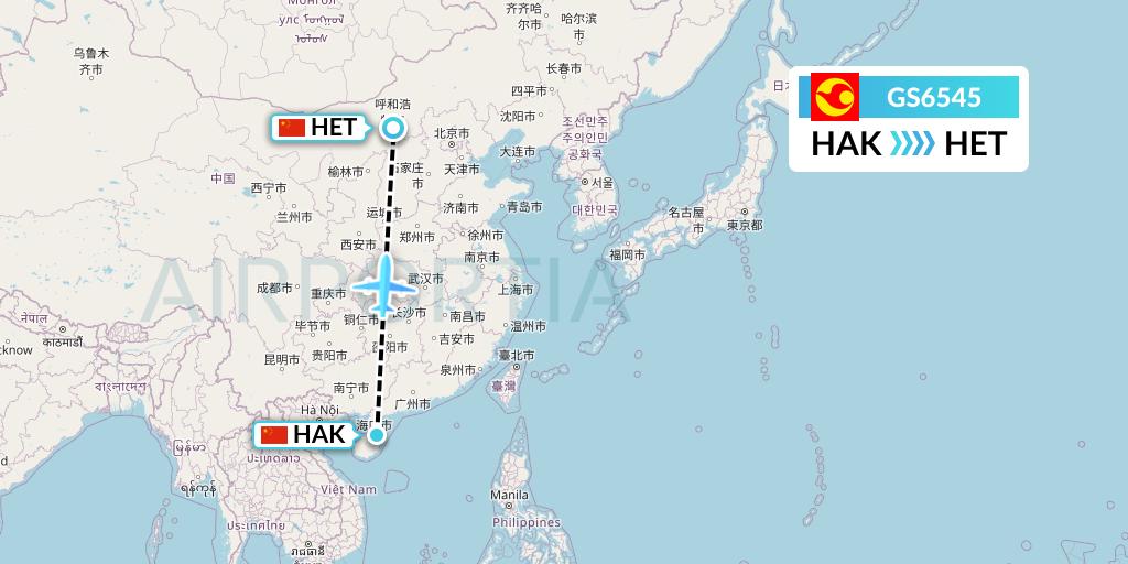 GS6545 Tianjin Airlines Flight Map: Haikou to Hohhot