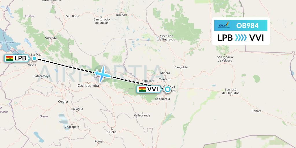 OB984 Boliviana de Aviacion Flight Map: La Paz to Santa Cruz