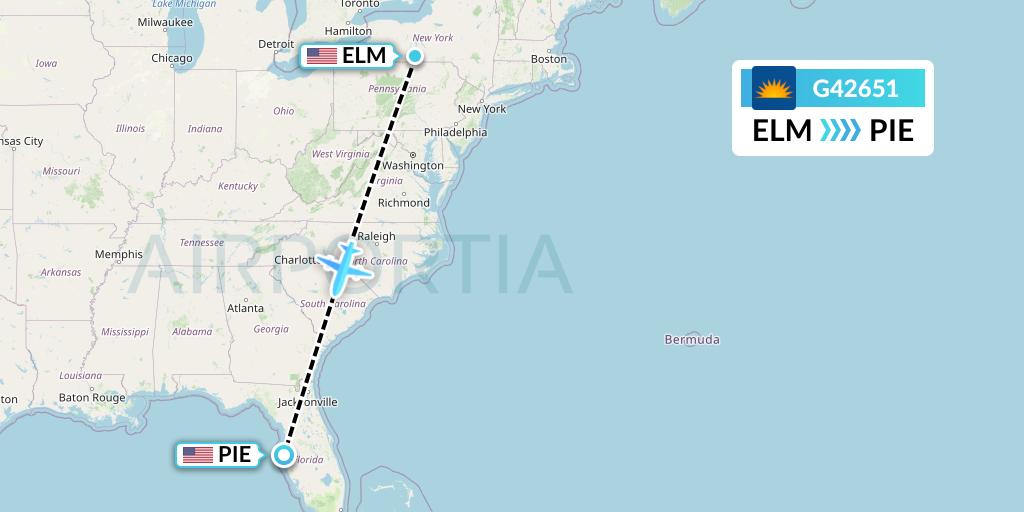G42651 Allegiant Air Flight Map: Elmira to St. Petersburg