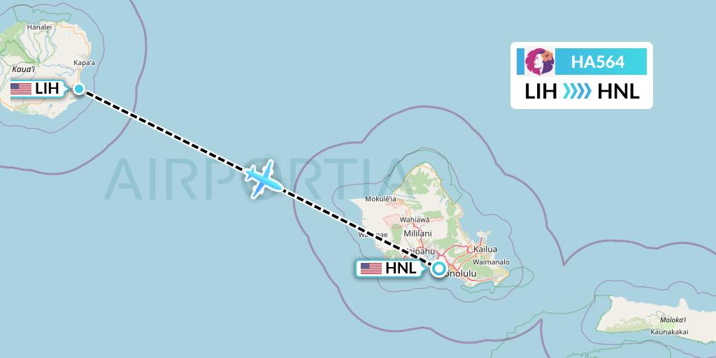 HA564 Hawaiian Airlines Flight Map: Lihue to Honolulu