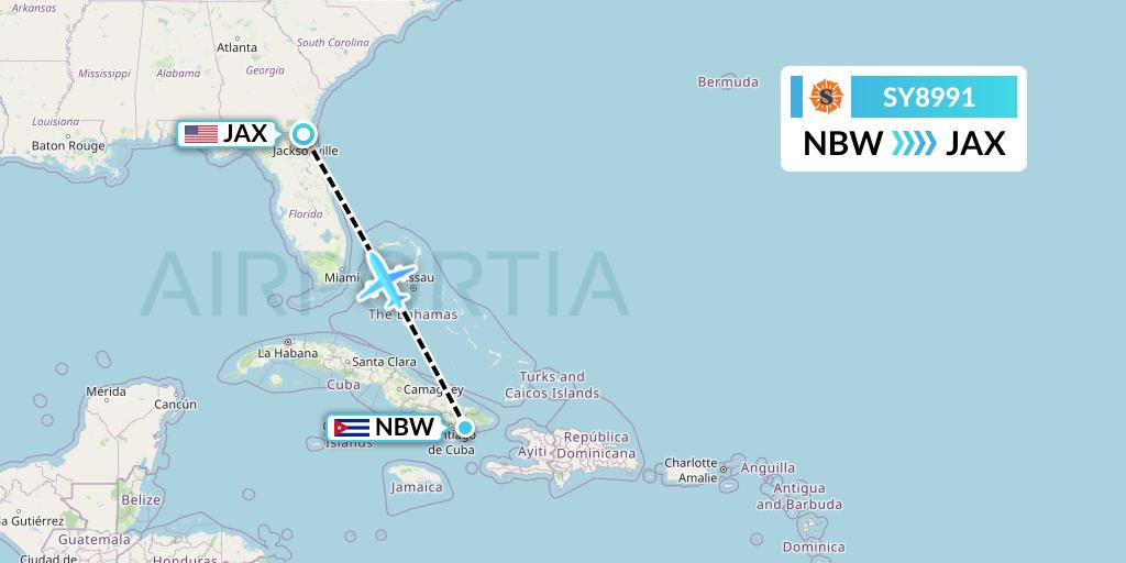 SY8991 Sun Country Airlines Flight Map: Guantanamo Bay Naval Station to Jacksonville