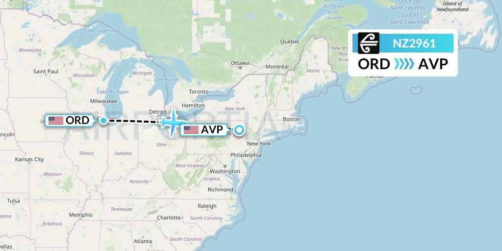 NZ2961 Air New Zealand Flight Map: Chicago to Avoca