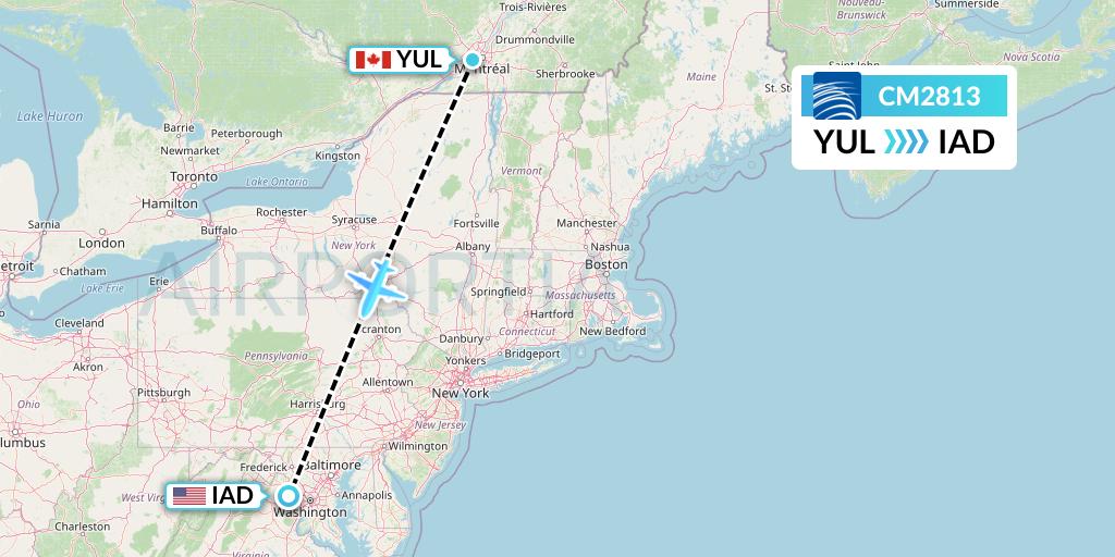CM2813 Copa Airlines Flight Map: Montreal to Washington