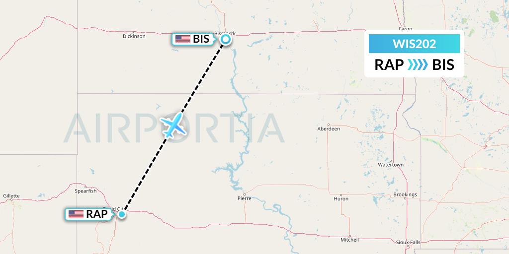 WIS202 Paccair Flight Map: Rapid City to Bismarck