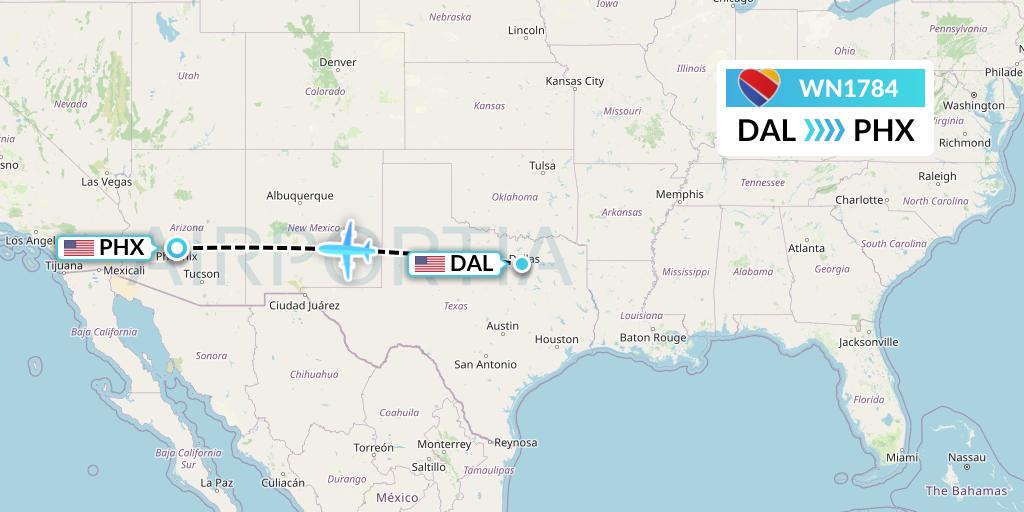 WN1784 Southwest Airlines Flight Map: Dallas to Phoenix