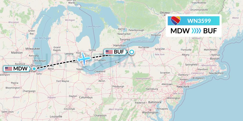 WN3599 Southwest Airlines Flight Map: Chicago to Buffalo