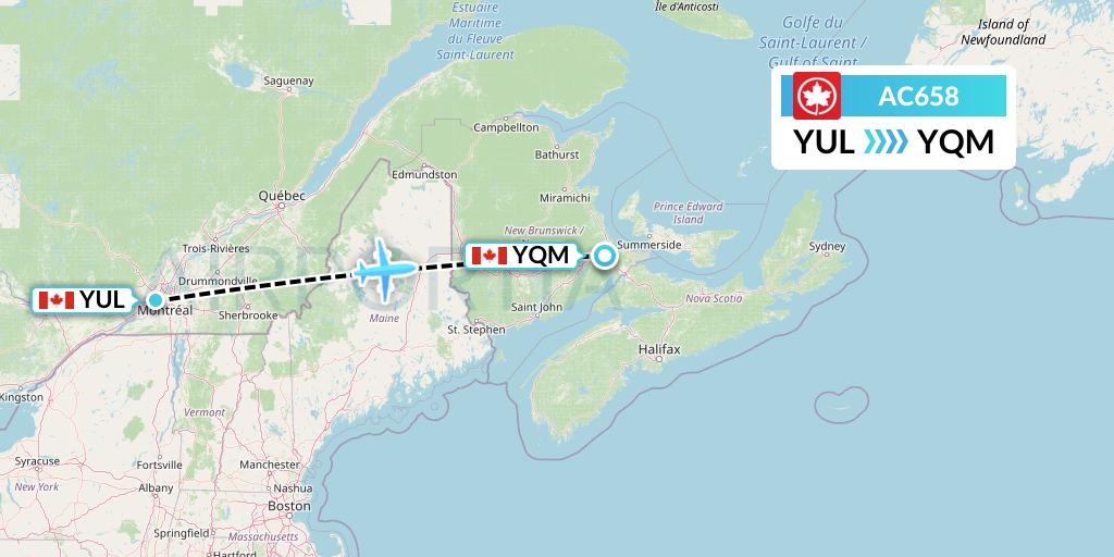 AC658 Air Canada Flight Map: Montreal to Moncton