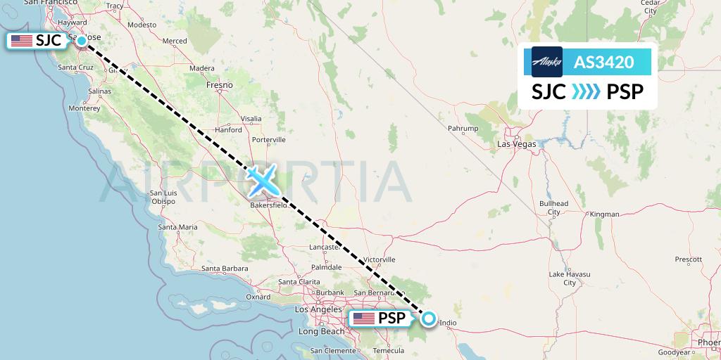 AS3420 Alaska Airlines Flight Map: San Jose to Palm Springs
