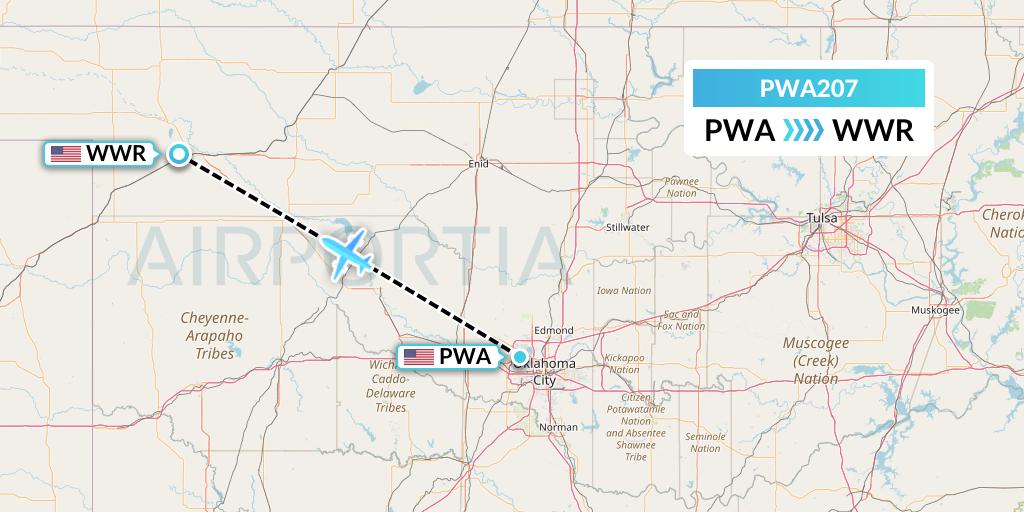 PWA207 Priester Aviation Flight Map: Oklahoma City to Woodward