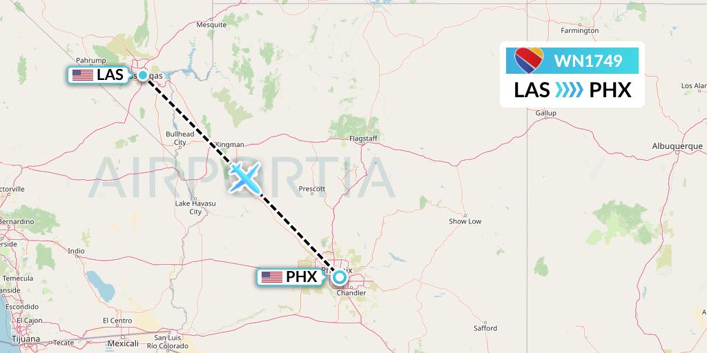 WN1749 Southwest Airlines Flight Map: Las Vegas to Phoenix