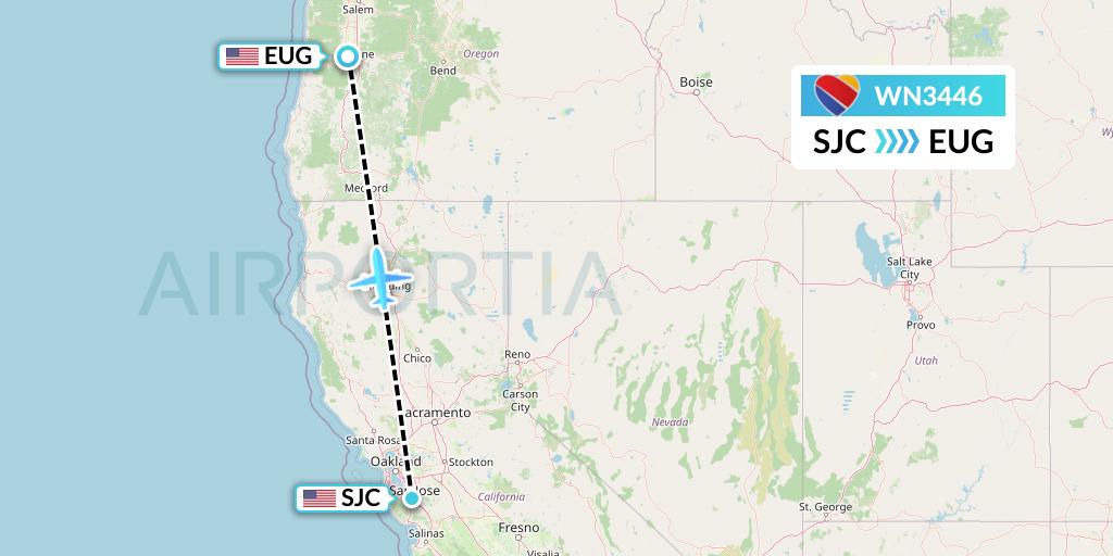 WN3446 Southwest Airlines Flight Map: San Jose to Eugene