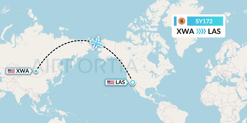 SY172 Sun Country Airlines Flight Map: Williston to Las Vegas