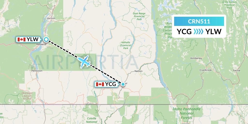 CRN511 Aerocaribbean Flight Map: Castlegar to Kelowna
