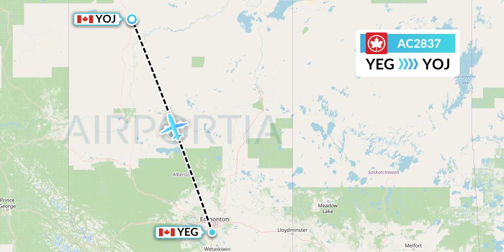AC2837 Air Canada Flight Map: Edmonton to High Level