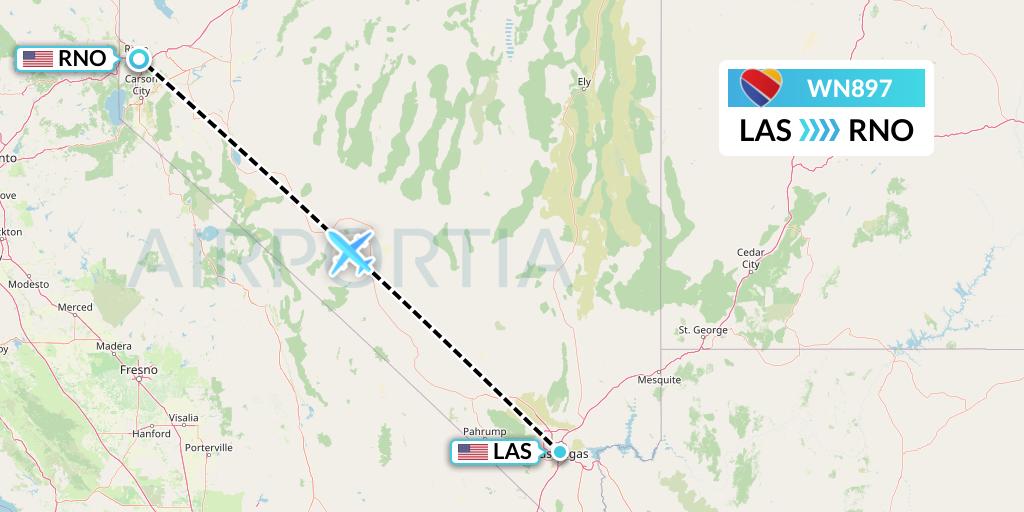 WN897 Southwest Airlines Flight Map: Las Vegas to Reno