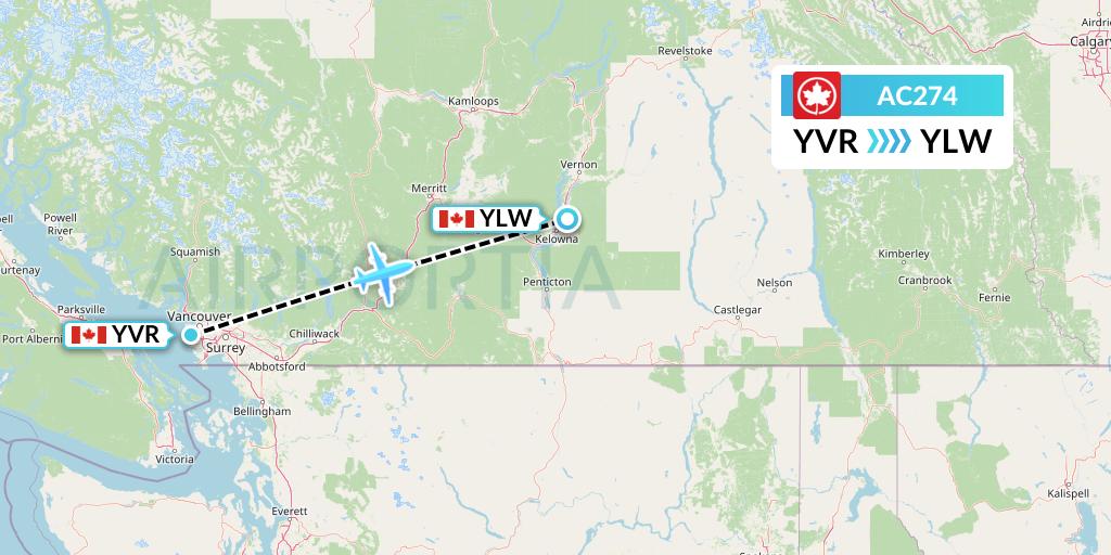 AC274 Air Canada Flight Map: Vancouver to Kelowna