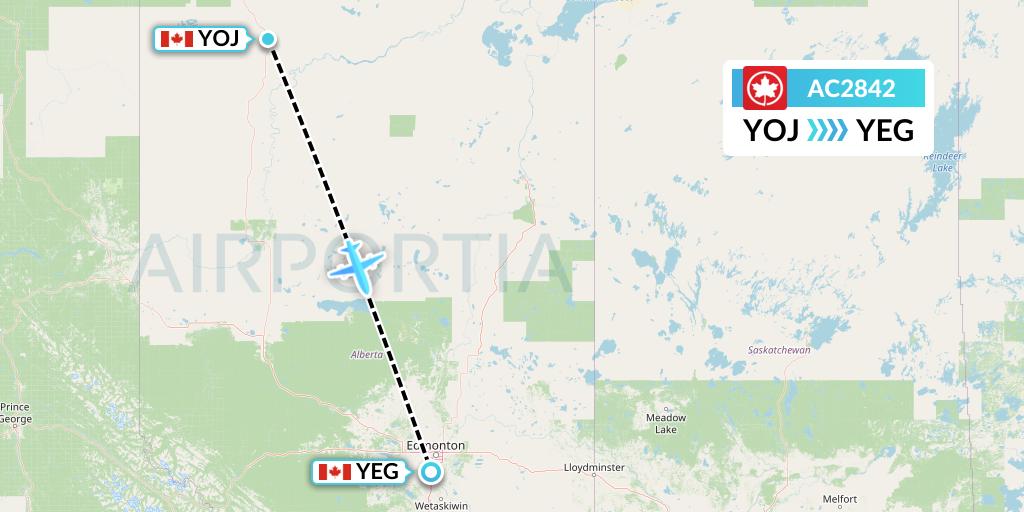 AC2842 Air Canada Flight Map: High Level to Edmonton