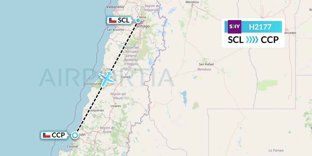 H2177 Sky Airline Flight Map: Santiago to Concepcion