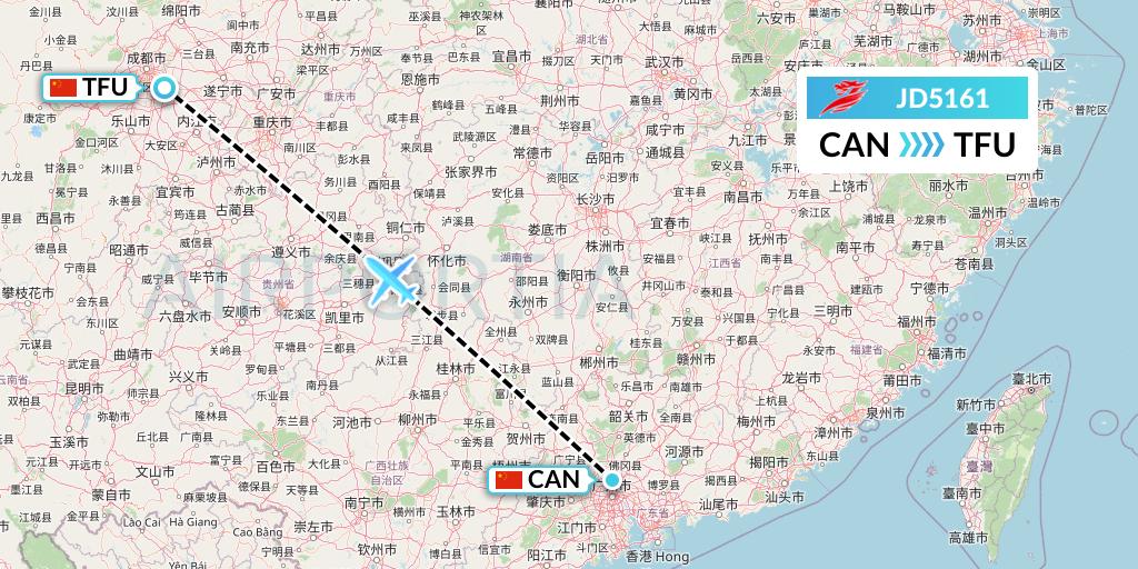 JD5161 Capital Airlines Flight Map: Guangzhou to Chengdu