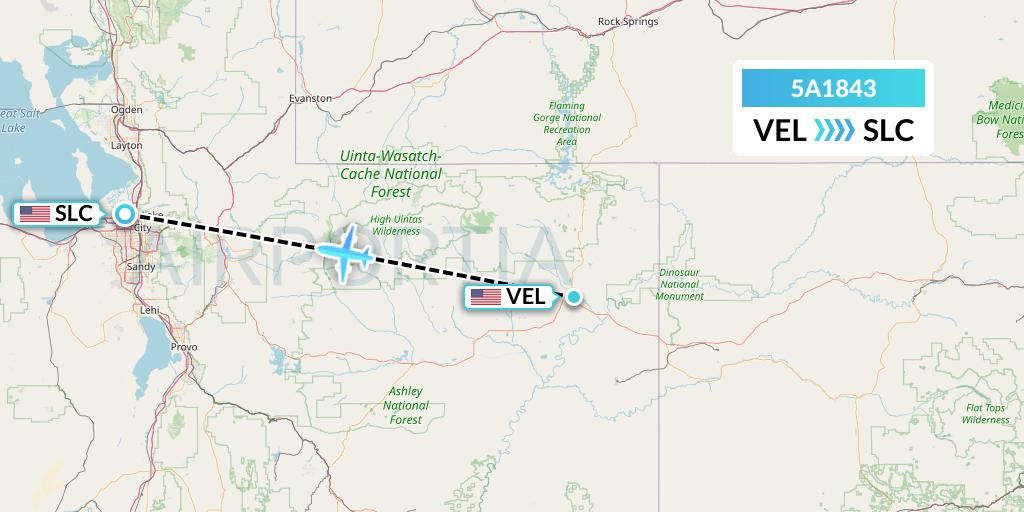 5A1843 Alpine Air Express Flight Map: Vernal to Salt Lake City