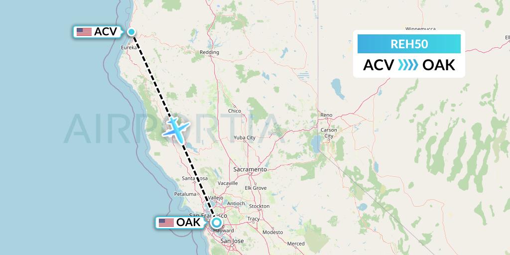 REH50 Reach Air Medical Services Flight Map: Eureka to Oakland