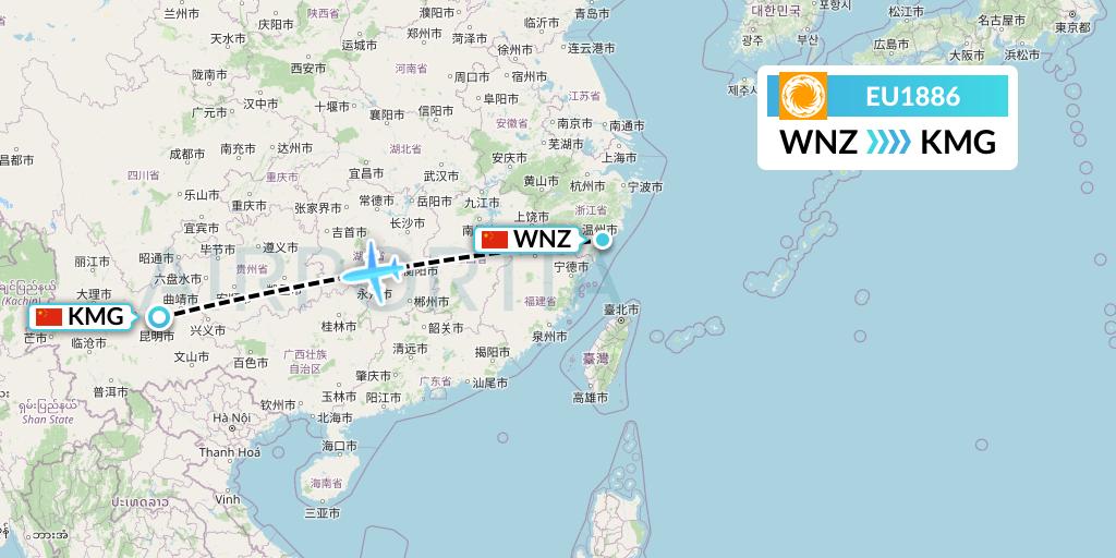 EU1886 Chengdu Airlines Flight Map: Wenzhou to Kunming