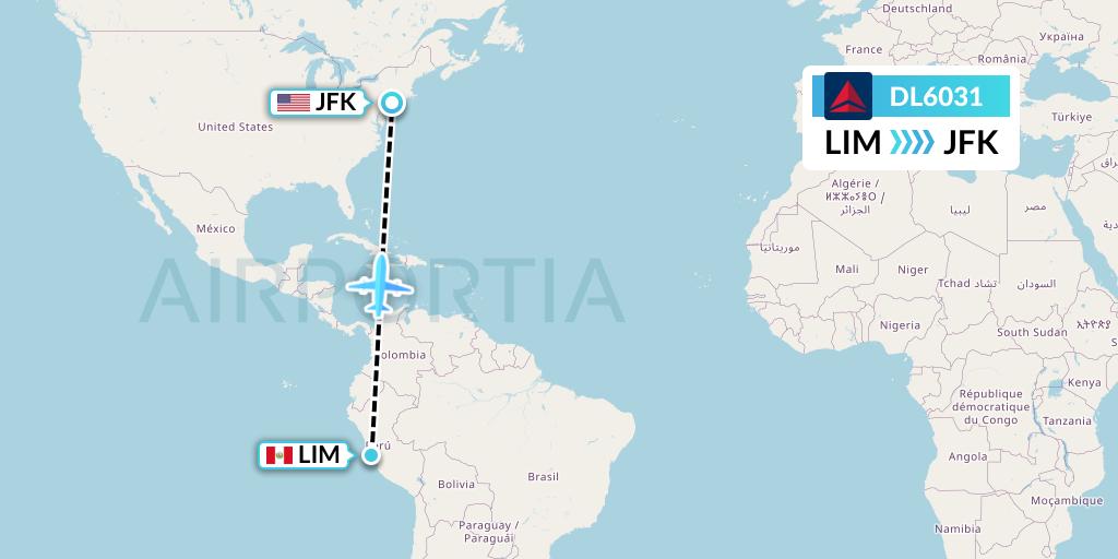DL6031 Delta Air Lines Flight Map: Lima to New York
