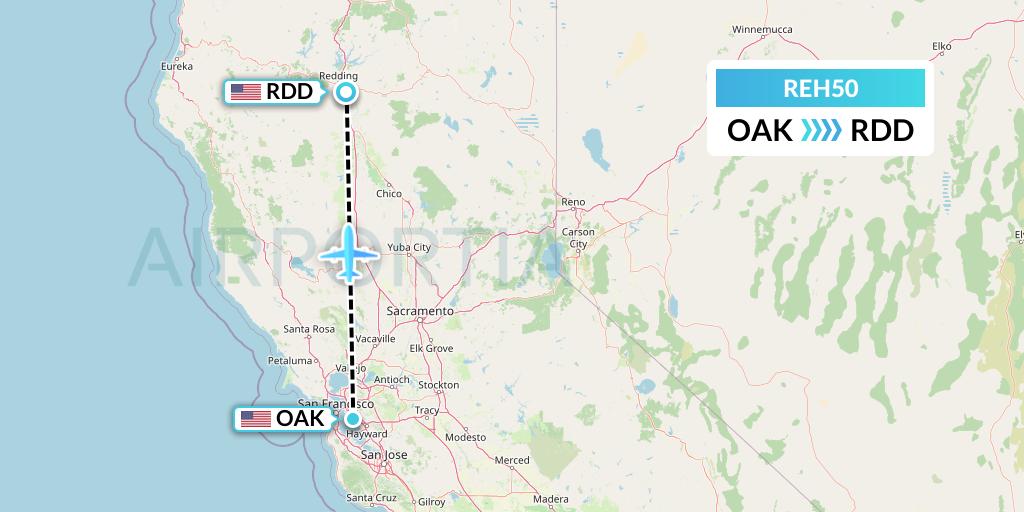 REH50 Reach Air Medical Services Flight Map: Oakland to Redding