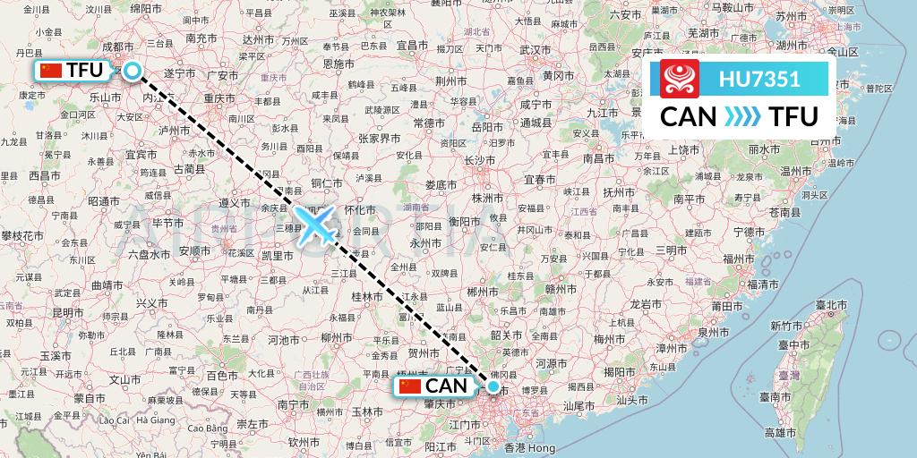 HU7351 Hainan Airlines Flight Map: Guangzhou to Chengdu