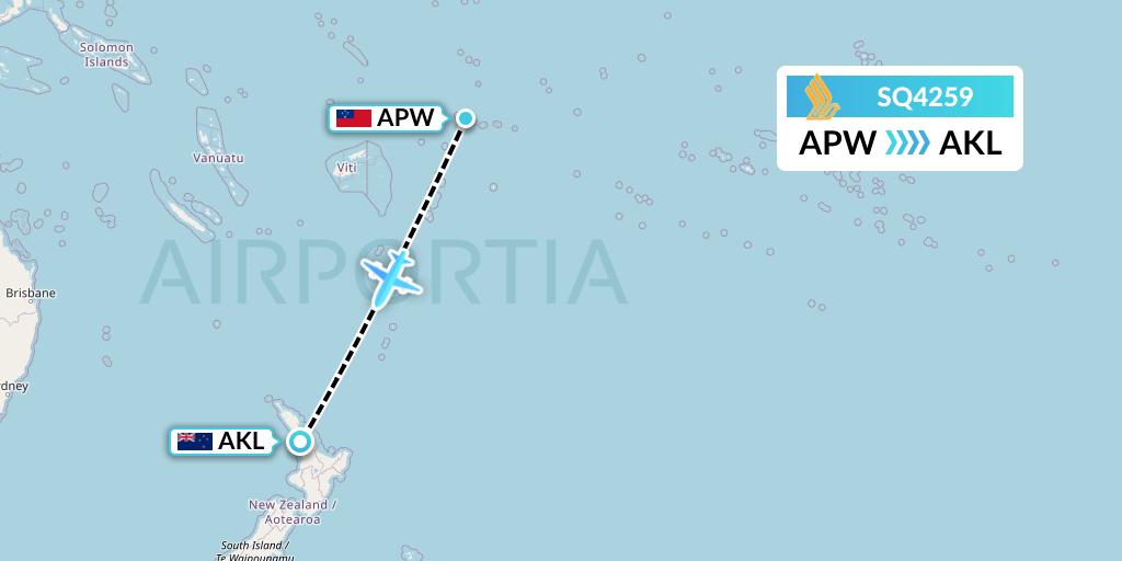 SQ4259 Singapore Airlines Flight Map: Apia to Auckland