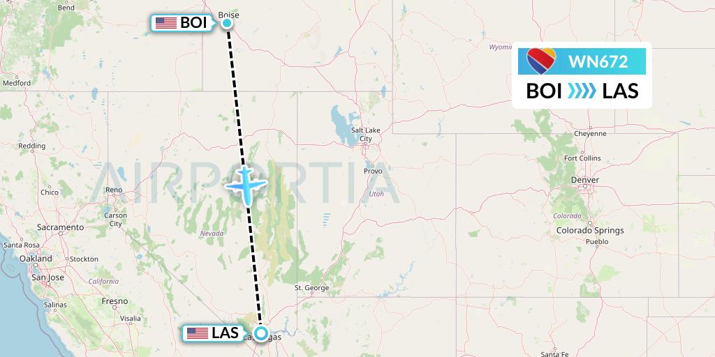 WN672 Southwest Airlines Flight Map: Boise to Las Vegas