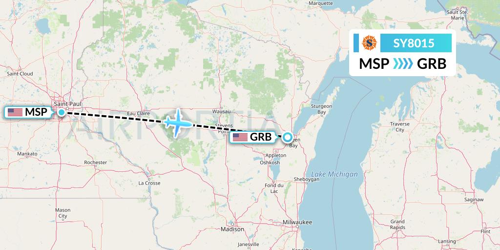 SY8015 Sun Country Airlines Flight Map: Minneapolis to Green Bay