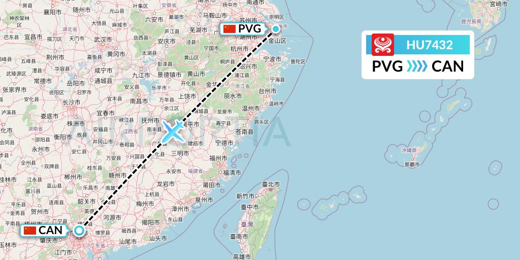 HU7432 Hainan Airlines Flight Map: Shanghai to Guangzhou