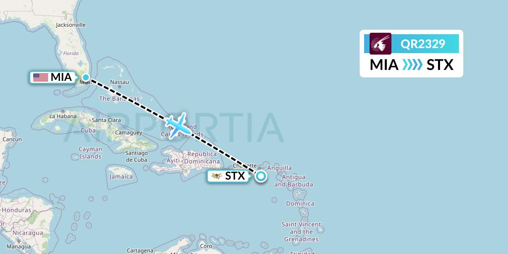 QR2329 Qatar Airways Flight Map: Miami to St. Croix