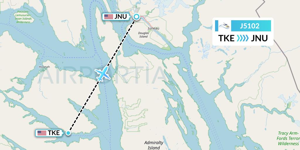 J5102 Alaska Seaplane Service Flight Map: Tenakee Springs to Juneau