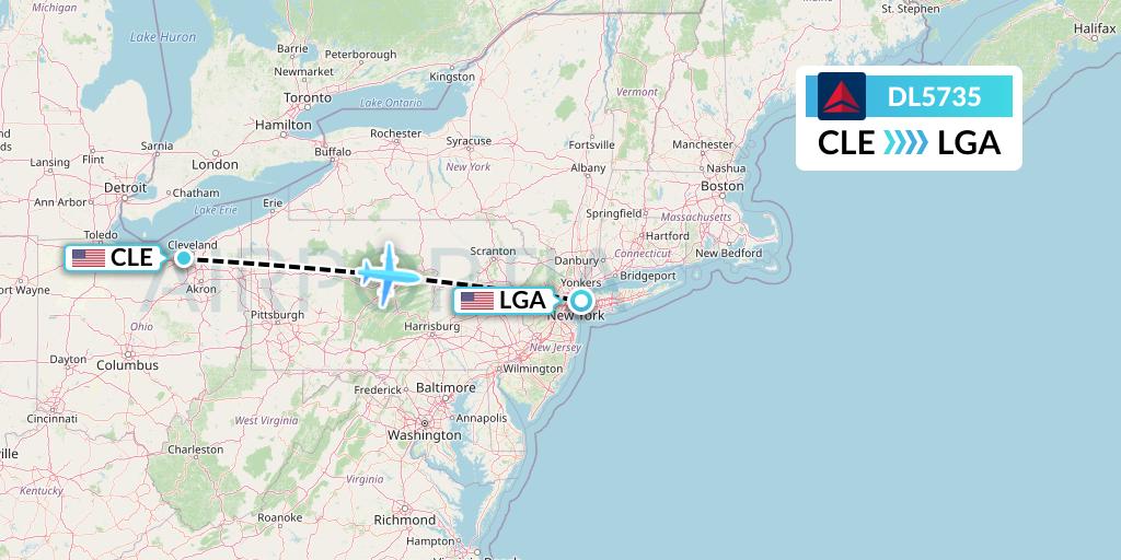 DL5735 Delta Air Lines Flight Map: Cleveland to New York