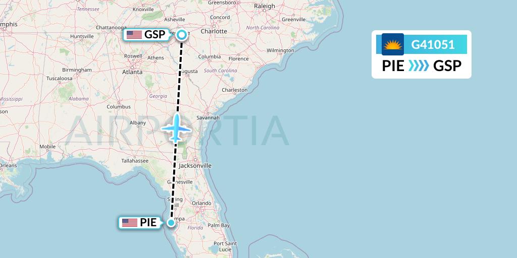 G41051 Allegiant Air Flight Map: St. Petersburg to Greenville-Spartanburg