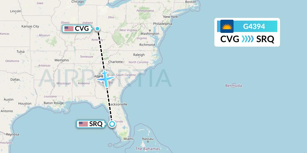 G4394 Allegiant Air Flight Map: Cincinnati to Sarasota