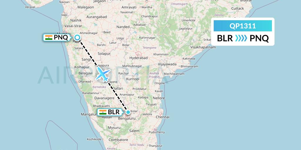 QP1311 Akasa Air Flight Map: Bangalore to Pune