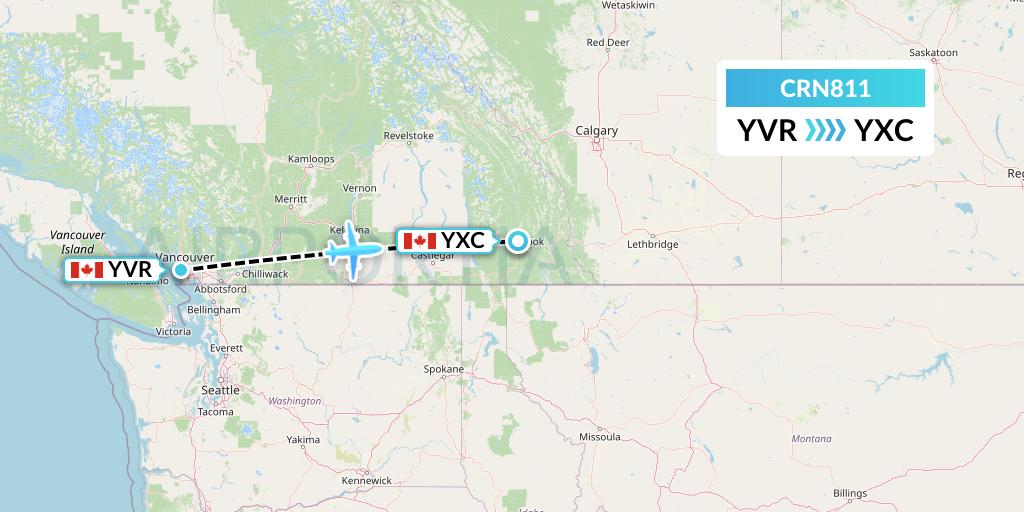 CRN811 Aerocaribbean Flight Map: Vancouver to Cranbrook