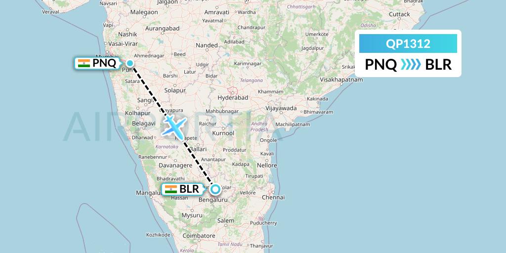 QP1312 Akasa Air Flight Map: Pune to Bangalore