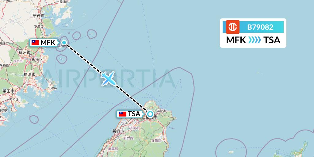 B79082 UNI Air Flight Map: Beigan Island to Taipei