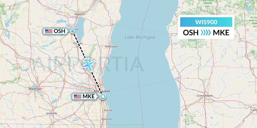 WIS900 Paccair Flight Map: Oshkosh to Milwaukee