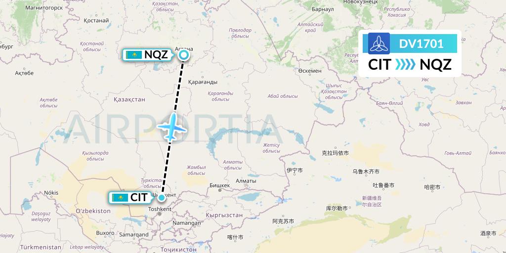 DV1701 SCAT Flight Map: Shymkent to Astana
