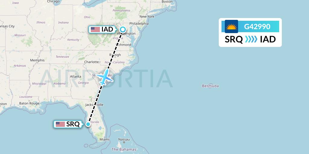 G42990 Allegiant Air Flight Map: Sarasota to Washington