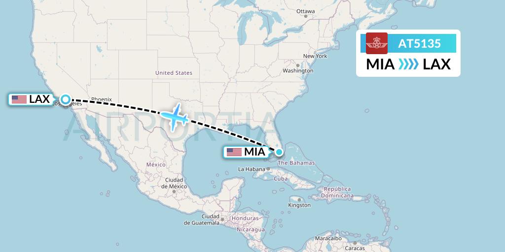 AT5135 Royal Air Maroc Flight Map: Miami to Los Angeles
