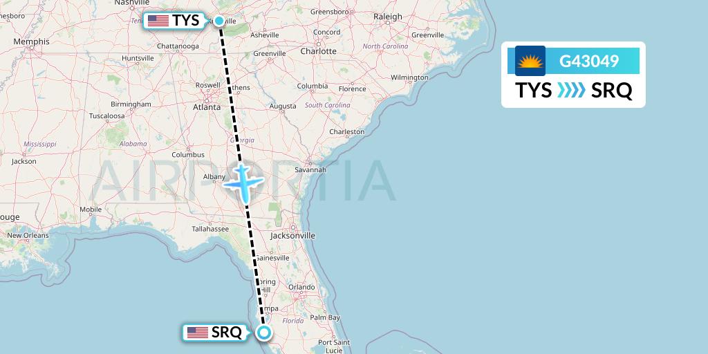 G43049 Allegiant Air Flight Map: Knoxville to Sarasota