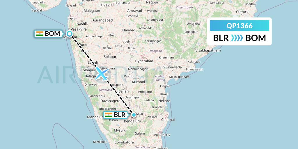 QP1366 Akasa Air Flight Map: Bangalore to Mumbai