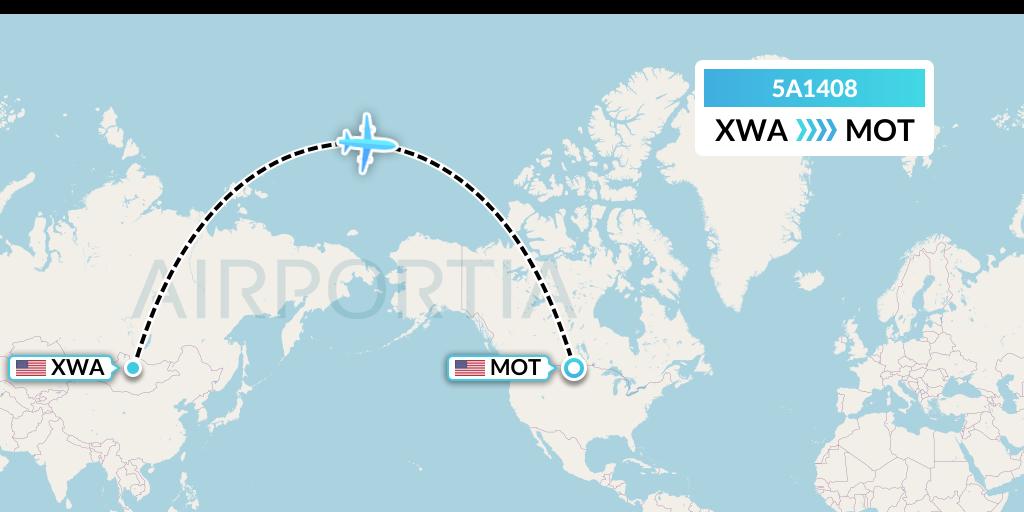 5A1408 Alpine Air Express Flight Map: Williston to Minot